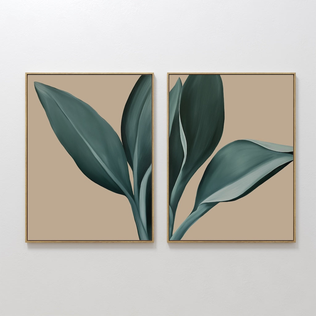Verdant Hush – Set of 2 Canvas Prints set of 2 – green botanical canvas wall art by Aspire Prints