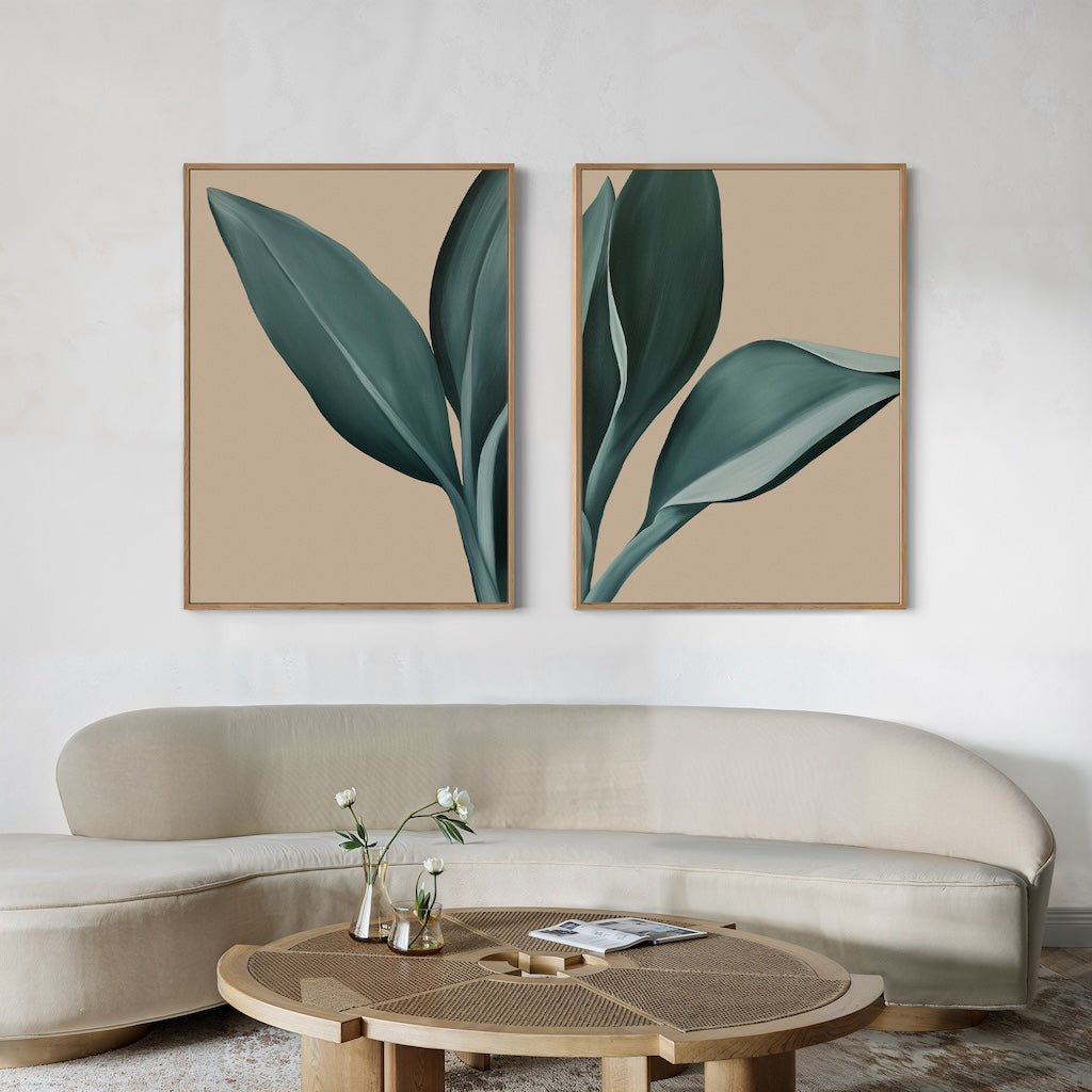 Verdant Hush – Set of 2 Canvas Prints set of 2 – green botanical canvas wall art by Aspire Prints