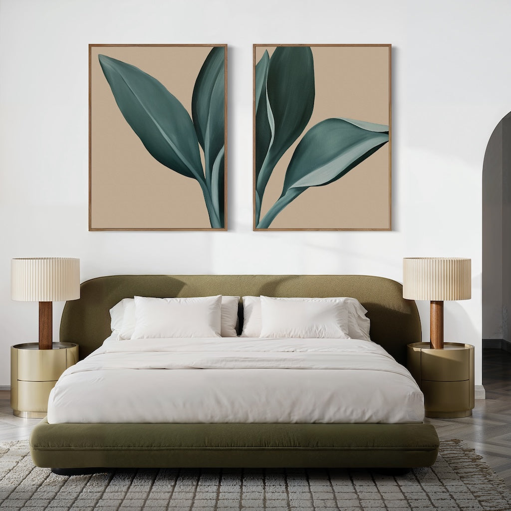 Verdant Hush – Set of 2 Canvas Prints set of 2 – green botanical canvas wall art by Aspire Prints