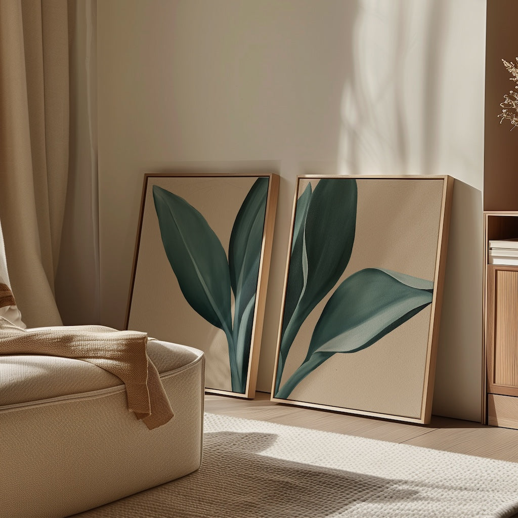 Verdant Hush – Set of 2 Canvas Prints set of 2 – green botanical canvas wall art by Aspire Prints