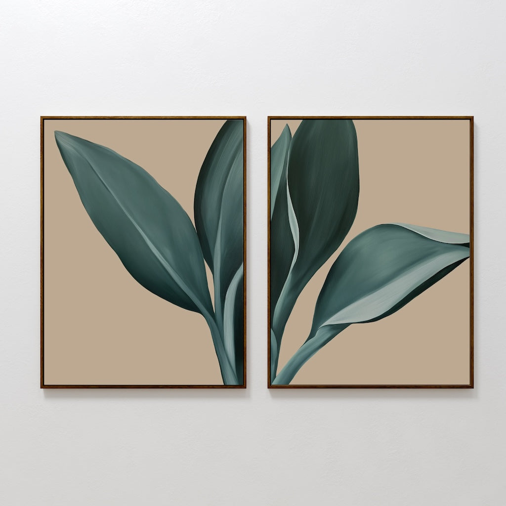 Verdant Hush – Set of 2 Canvas Prints set of 2 – green botanical canvas wall art by Aspire Prints