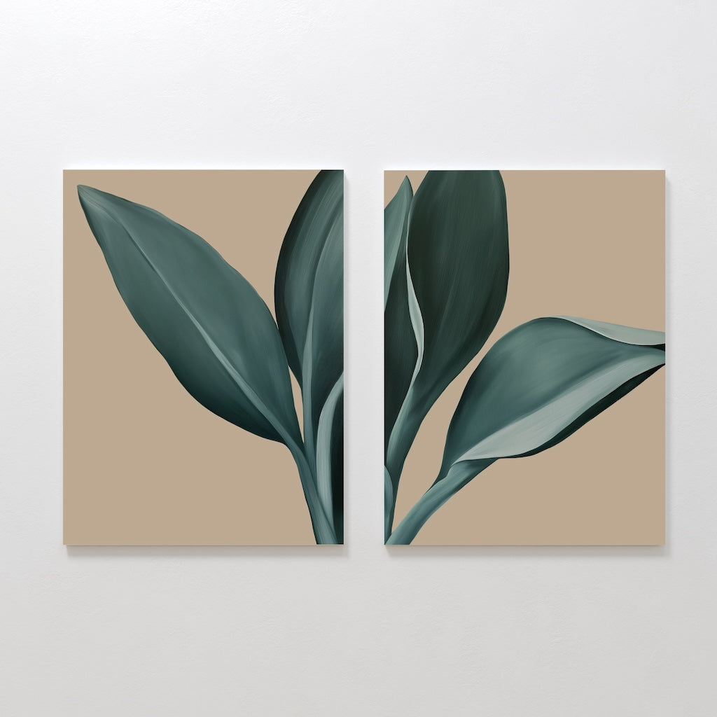 Verdant Hush – Set of 2 Canvas Prints set of 2 – green botanical canvas wall art by Aspire Prints