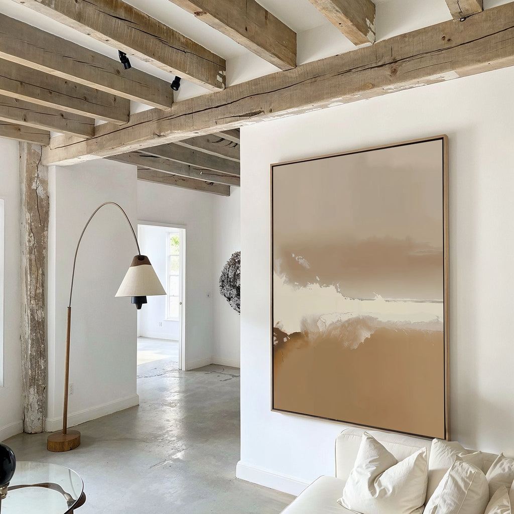 Whispers of the Open Plain – beige and white abstract canvas wall art print by Aspire Prints