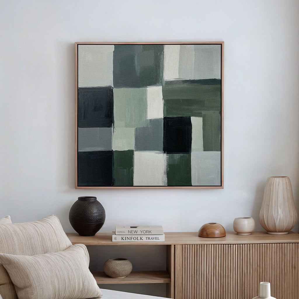 Whispers of the Pinewood – green abstract canvas wall art print by Aspire Prints