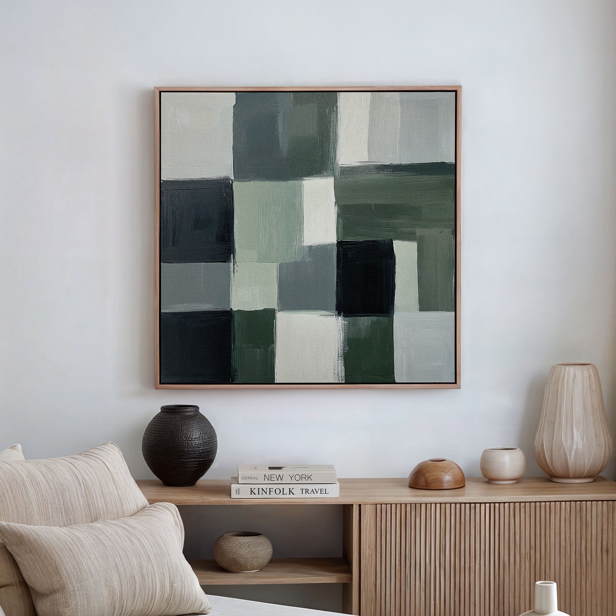 Whispers of the Pinewood – green abstract canvas wall art print by Aspire Prints