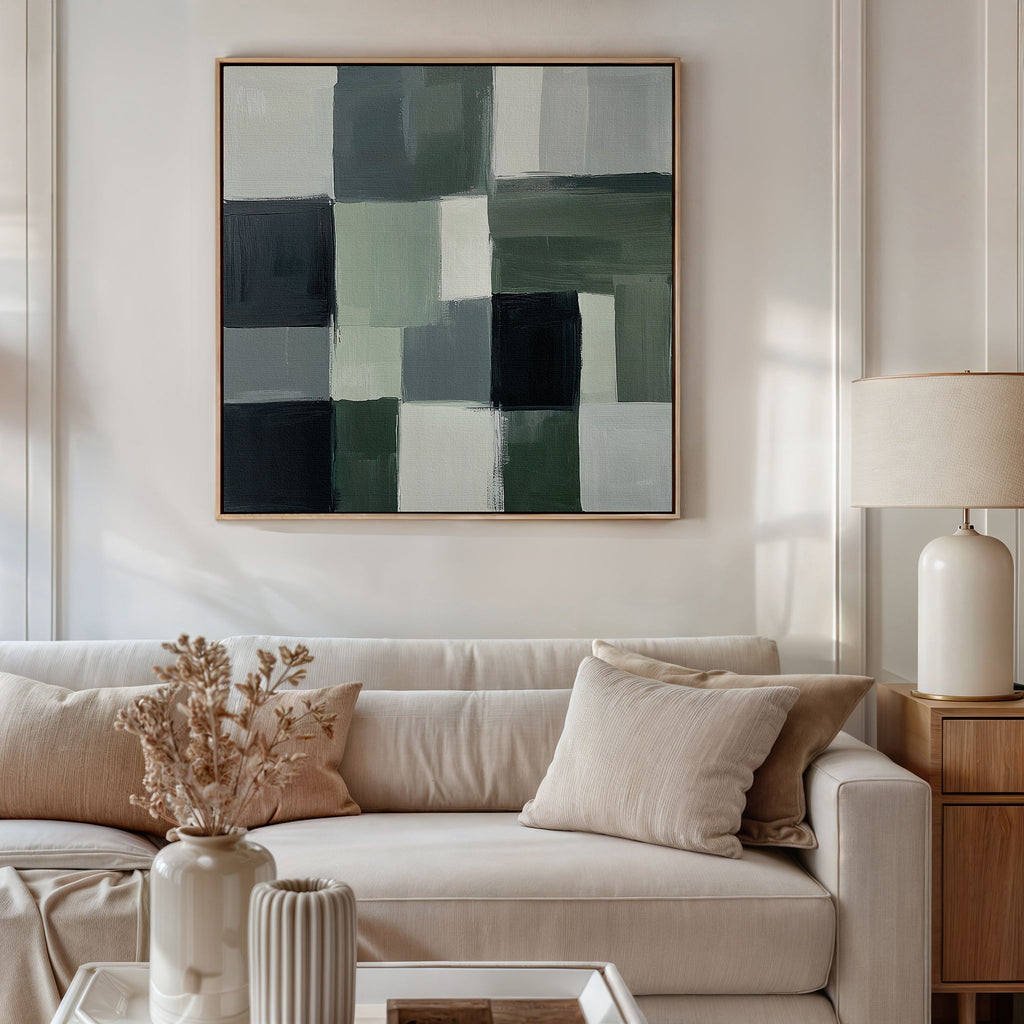 Whispers of the Pinewood – green abstract canvas wall art print by Aspire Prints