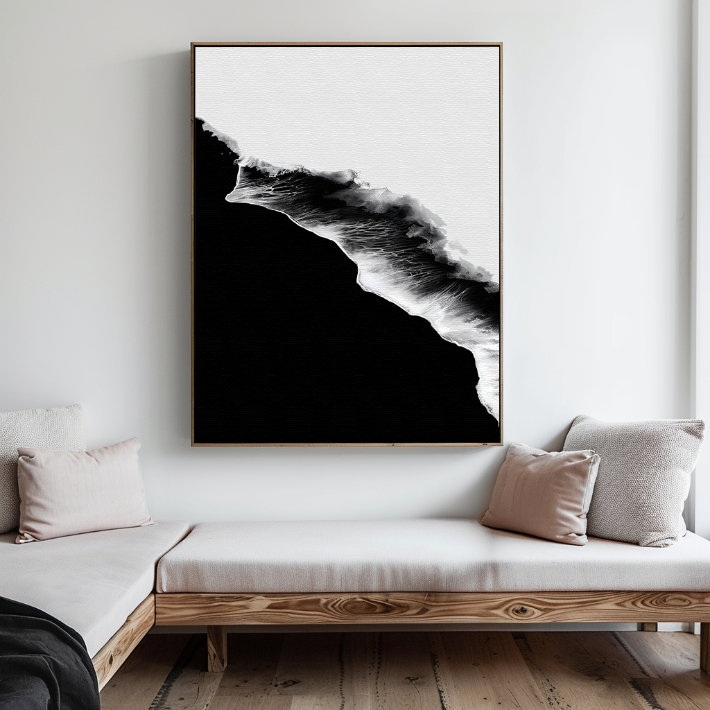 Midnight Tide Whispers – black coastal canvas wall art print by Aspire Prints
