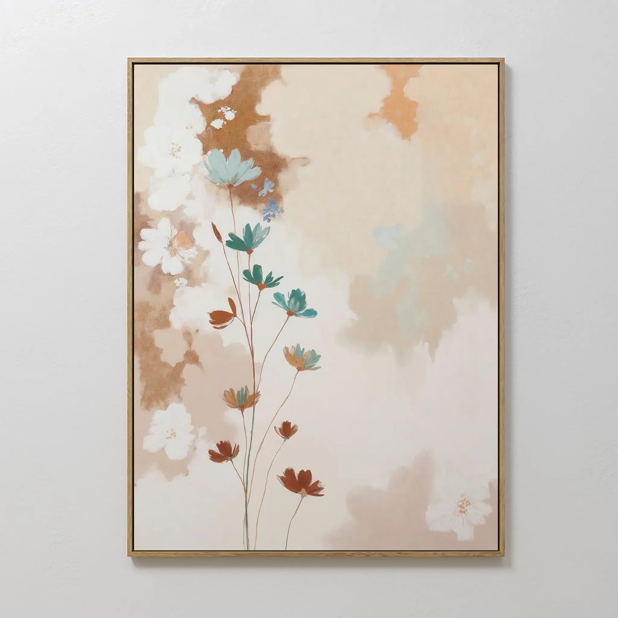 Whispers of Bloom – beige and white botanical canvas wall art print by Aspire Prints