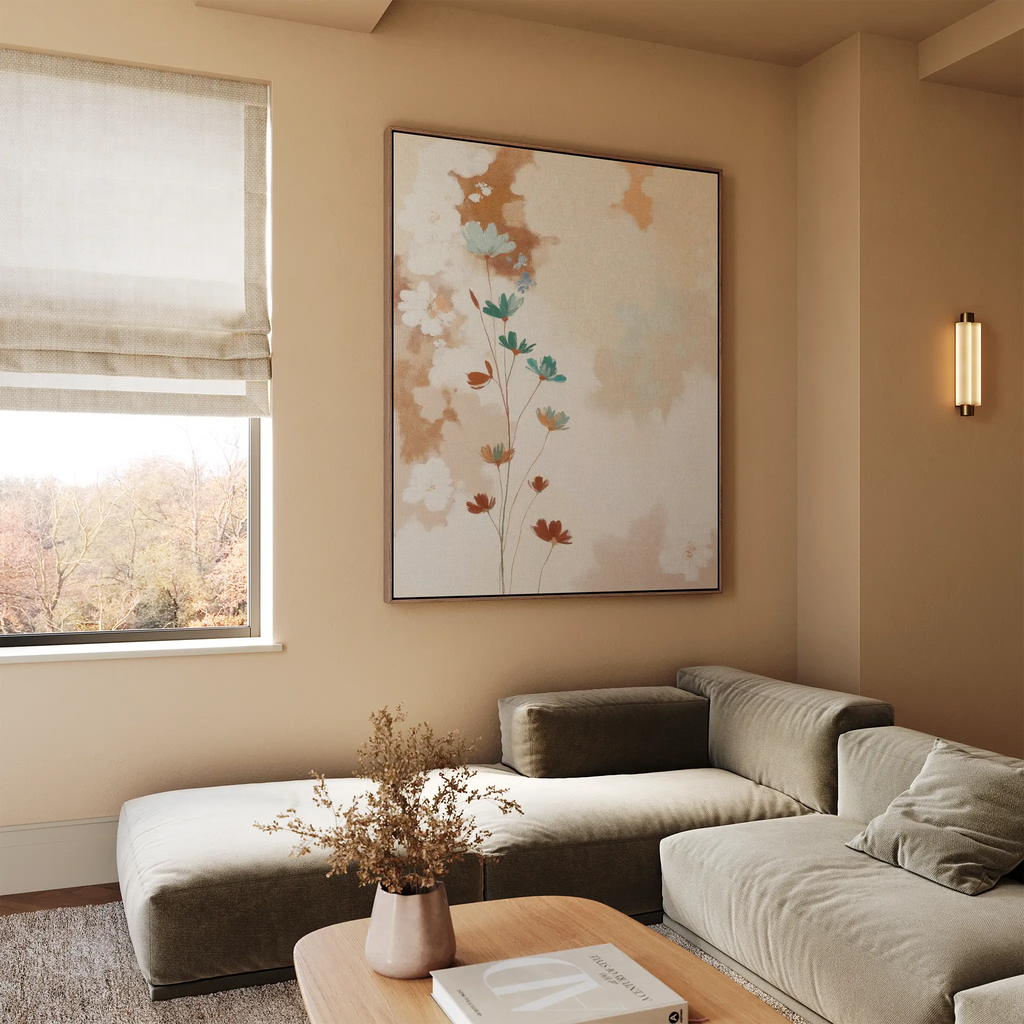 Whispers of Bloom – beige and white botanical canvas wall art print by Aspire Prints