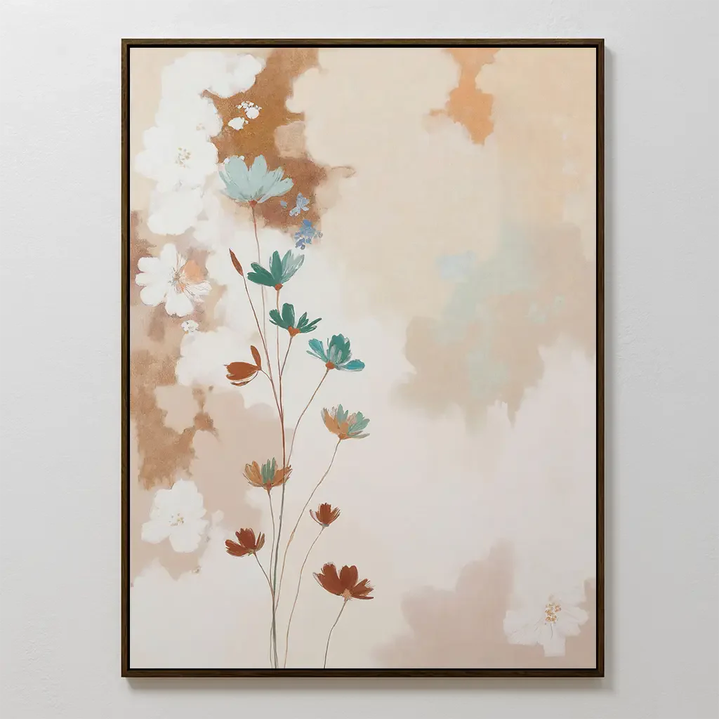 Whispers of Bloom – beige and white botanical canvas wall art print by Aspire Prints