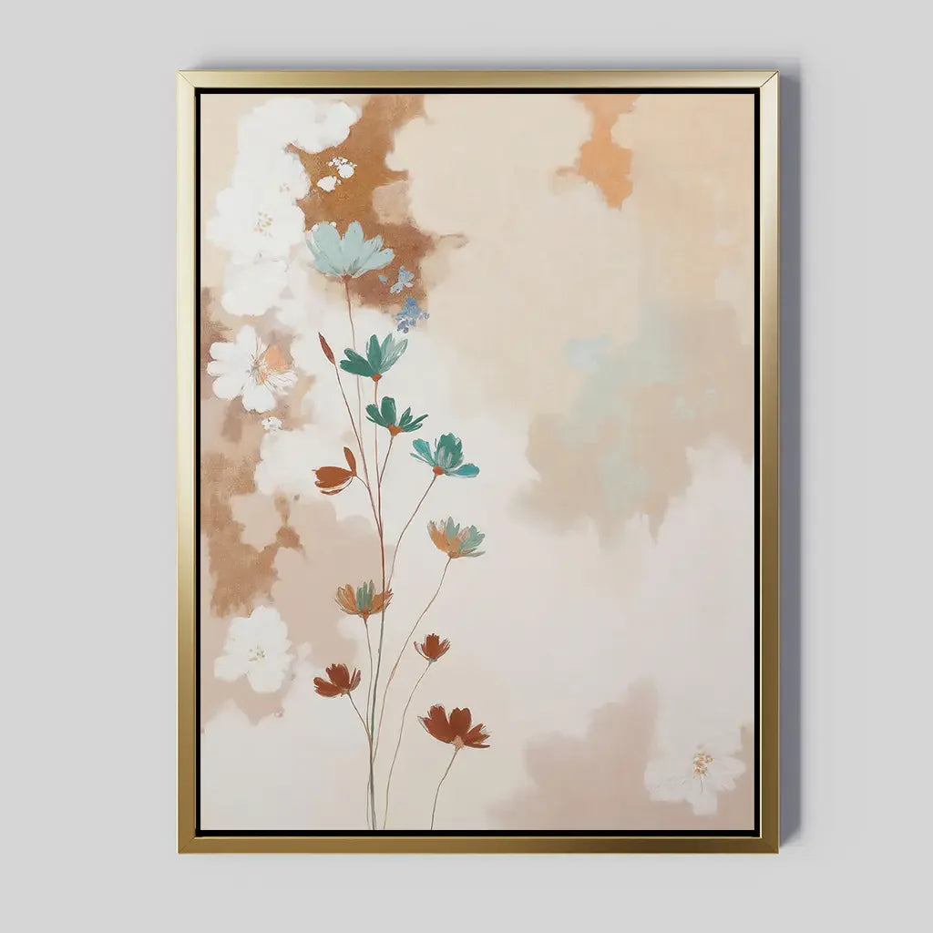 Whispers of Bloom – beige and white botanical canvas wall art print by Aspire Prints