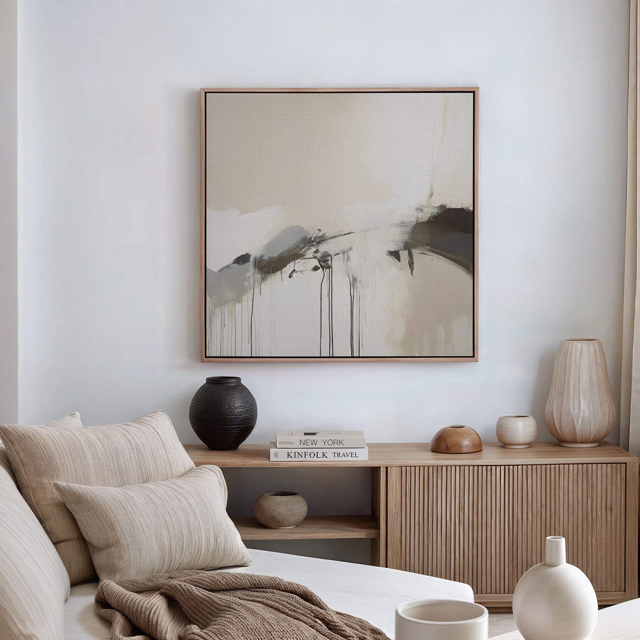 Whispers of Quiet Earth – beige and white abstract canvas wall art print by Aspire Prints