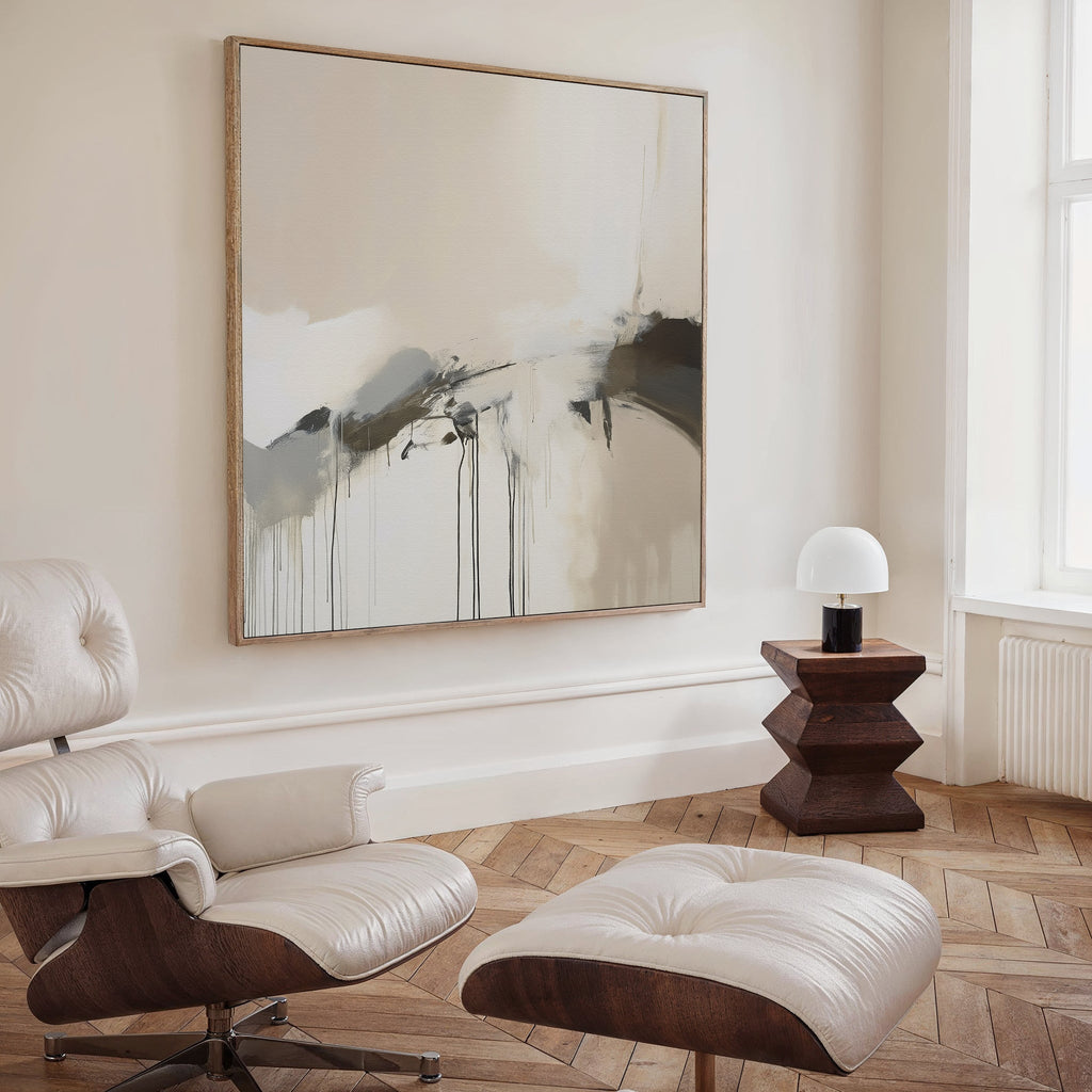 Whispers of Quiet Earth – beige and white abstract canvas wall art print by Aspire Prints