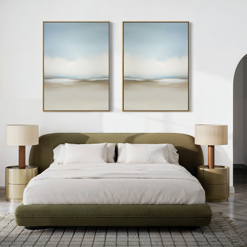 Whispering Horizons Diptych – Set of 2 Canvas Prints set of 2 – neutral-toned cloud canvas wall art by Aspire Prints