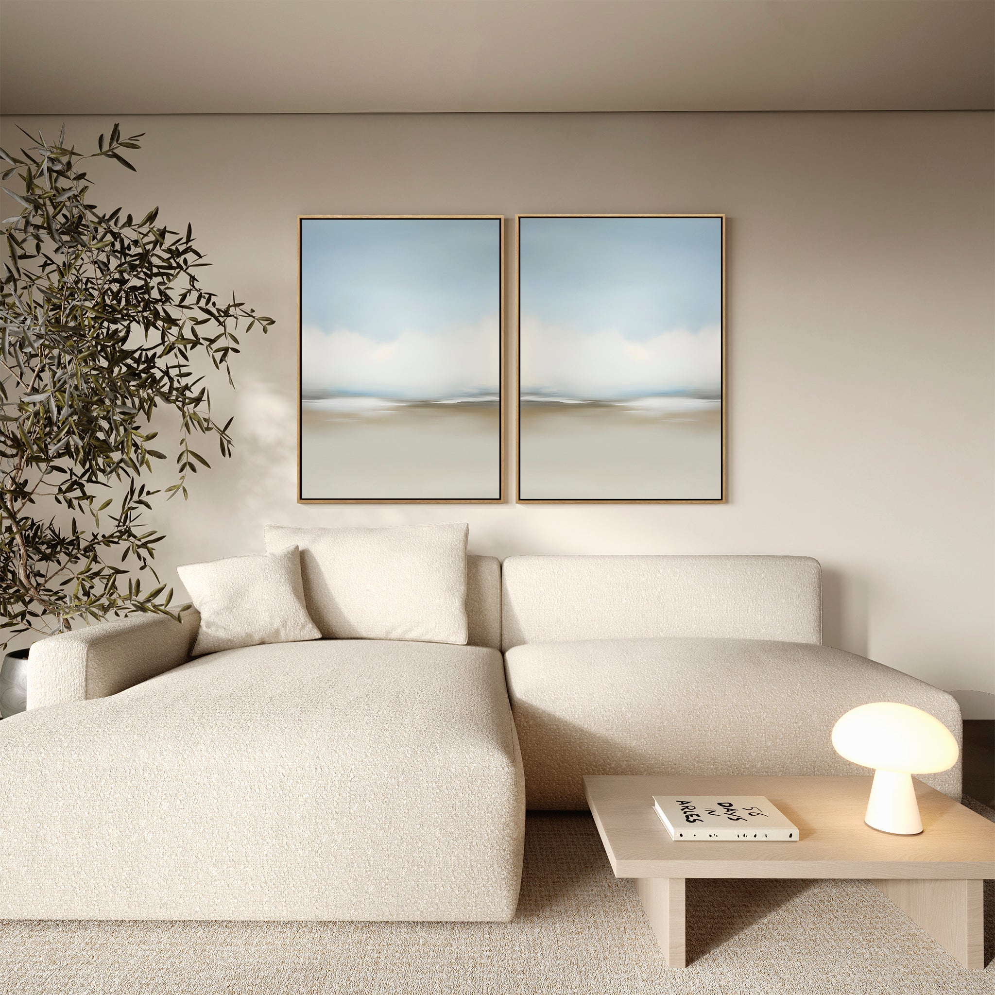 Whispering Horizons Diptych – Set of 2 Canvas Prints set of 2 – neutral-toned cloud canvas wall art by Aspire Prints