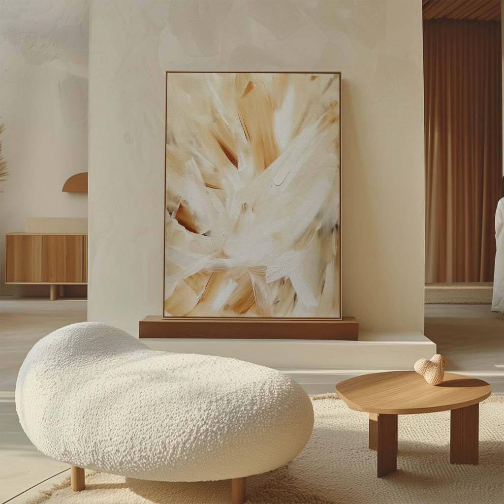 Whisper of Silk – beige and white abstract canvas wall art print by Aspire Prints