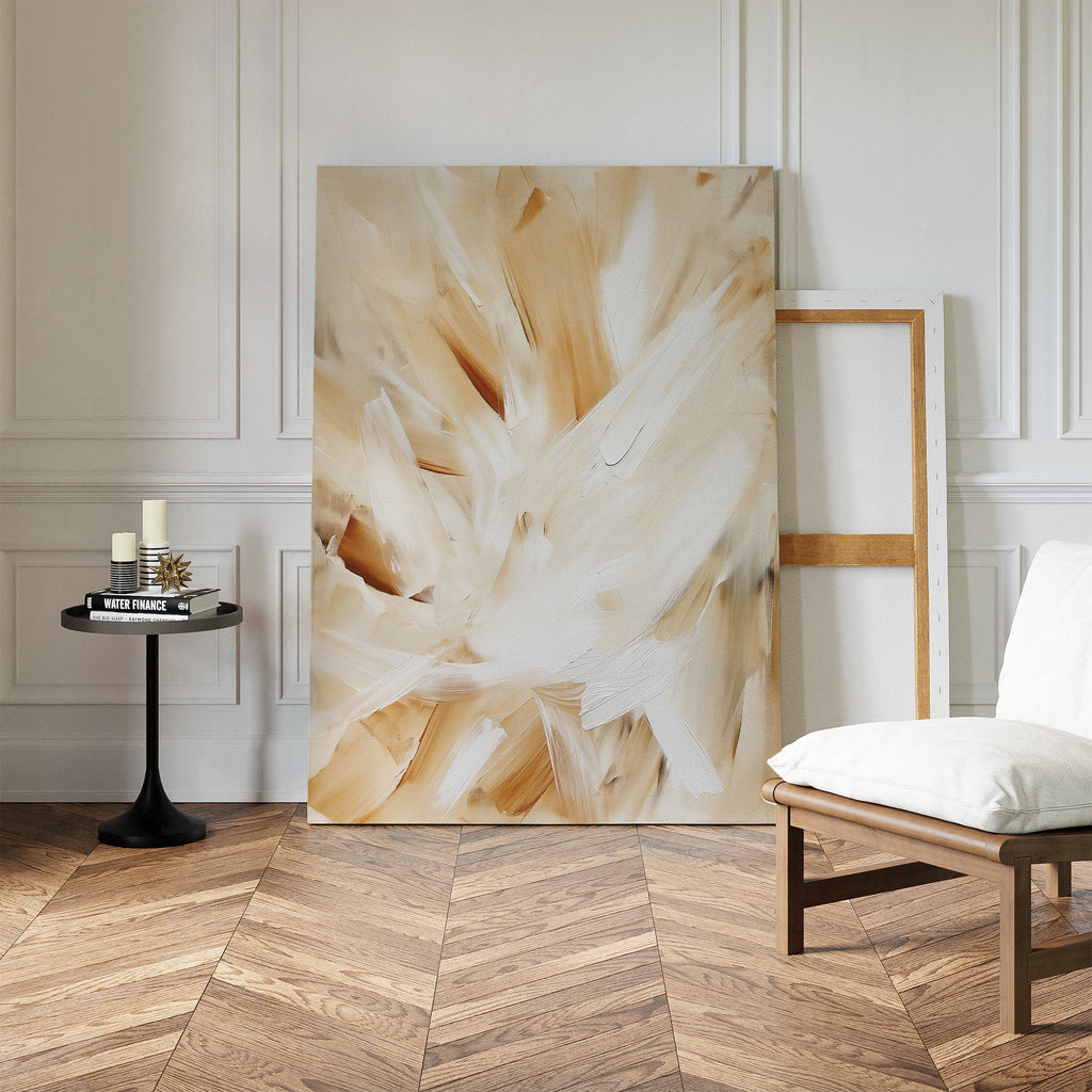 Whisper of Silk – beige and white abstract canvas wall art print by Aspire Prints