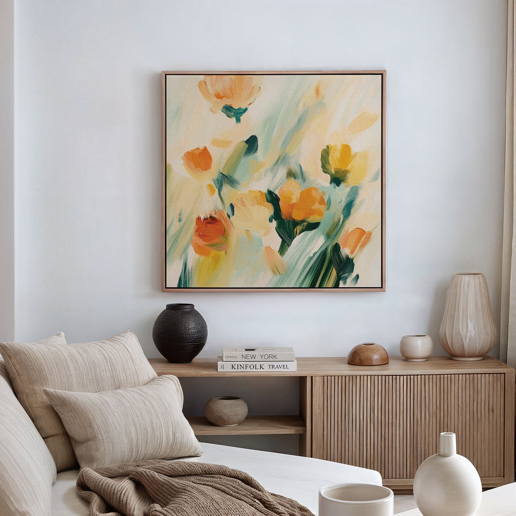 Saffron Reverie in Bloom – multicolour botanical canvas wall art print by Aspire Prints