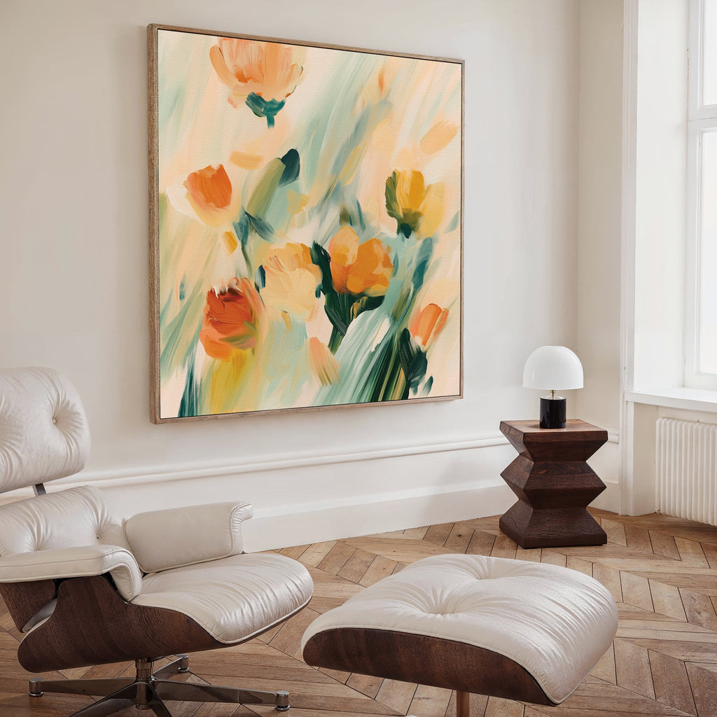 Saffron Reverie in Bloom – multicolour botanical canvas wall art print by Aspire Prints