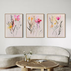 Petals in Whisper – Set of 3 Canvas Prints set of 3 – blush pink botanical canvas wall art by Aspire Prints