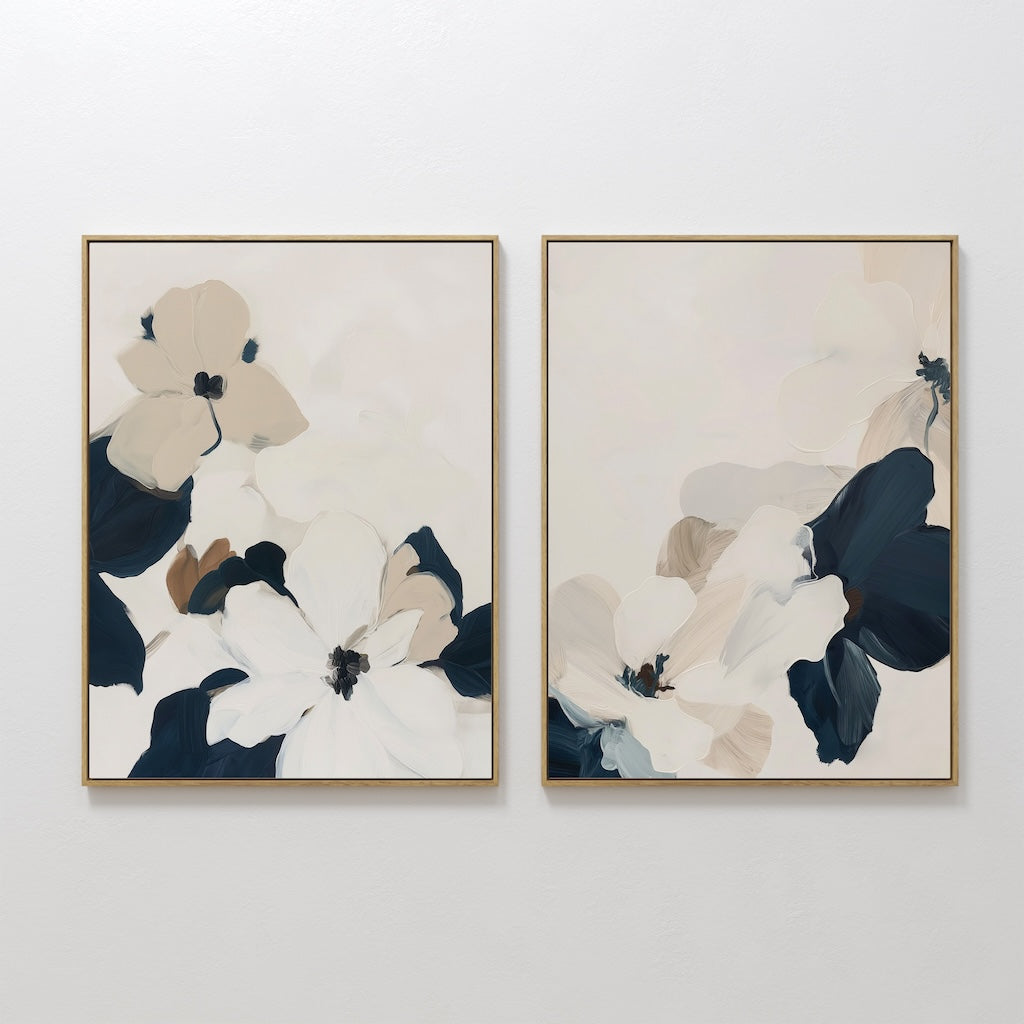 Whispers in Bloom – Set of 2 Canvas Prints set of 2 – blue botanical canvas wall art by Aspire Prints