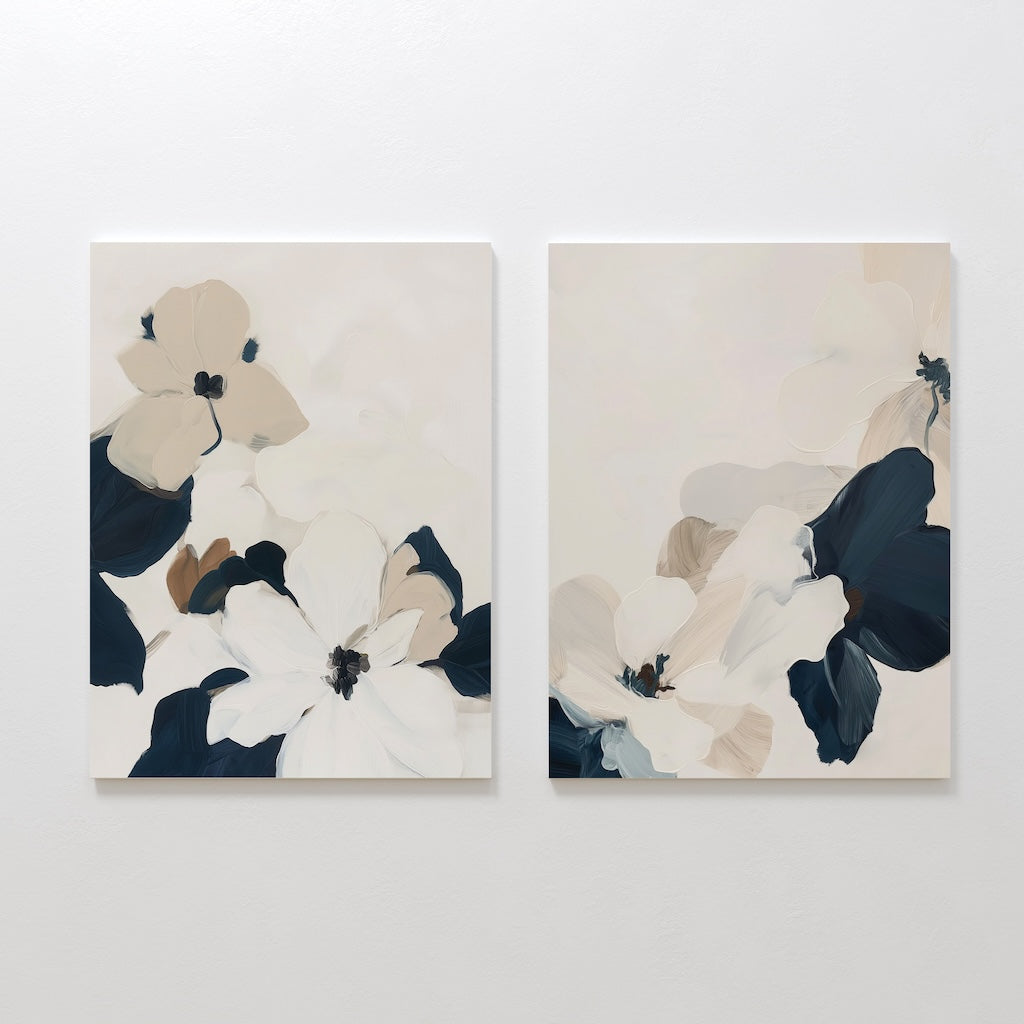 Whispers in Bloom – Set of 2 Canvas Prints set of 2 – blue botanical canvas wall art by Aspire Prints