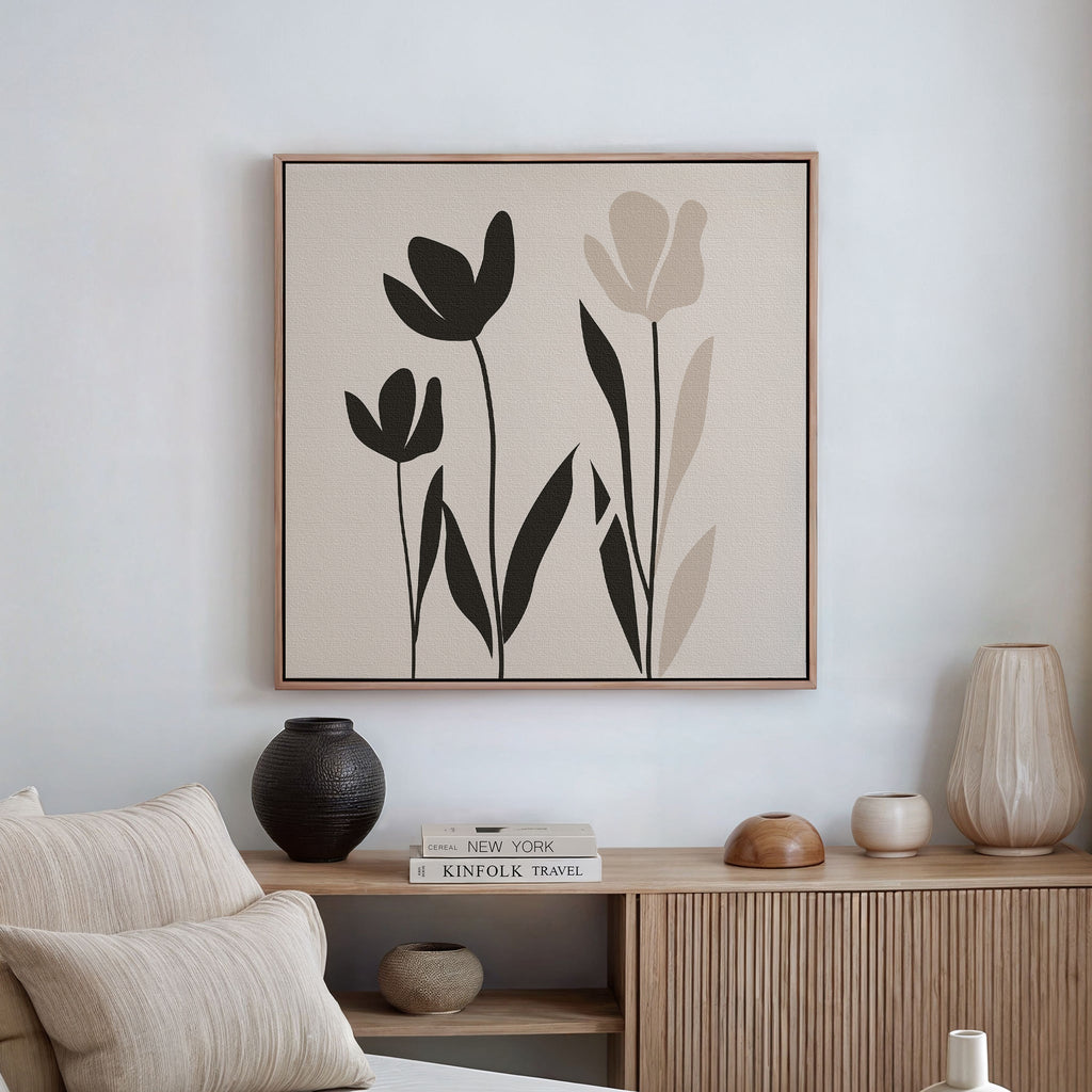Whispers in Bloom – black and white botanical canvas wall art print by Aspire Prints