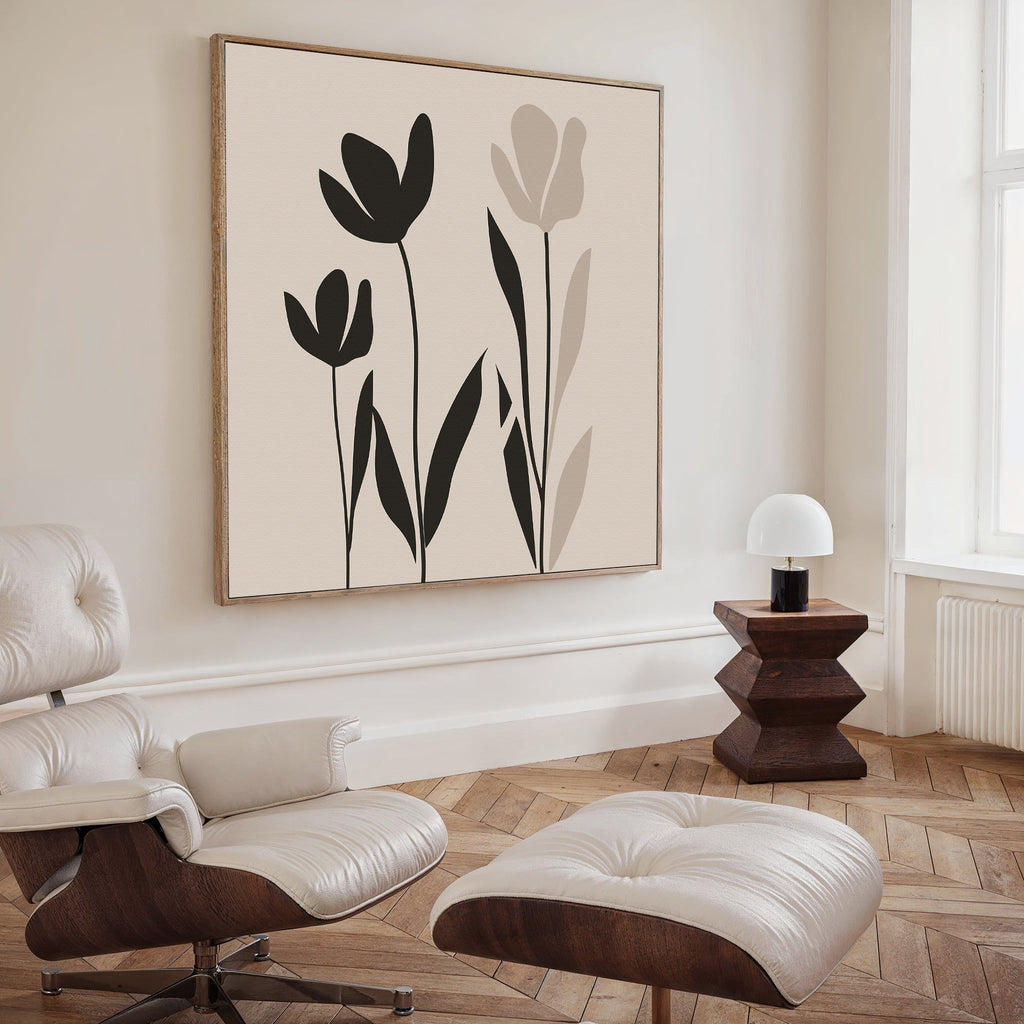 Whispers in Bloom – black and white botanical canvas wall art print by Aspire Prints