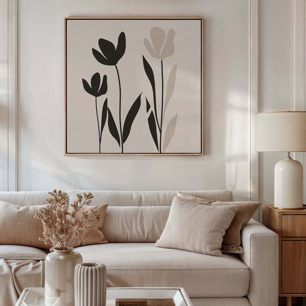Whispers in Bloom – black and white botanical canvas wall art print by Aspire Prints