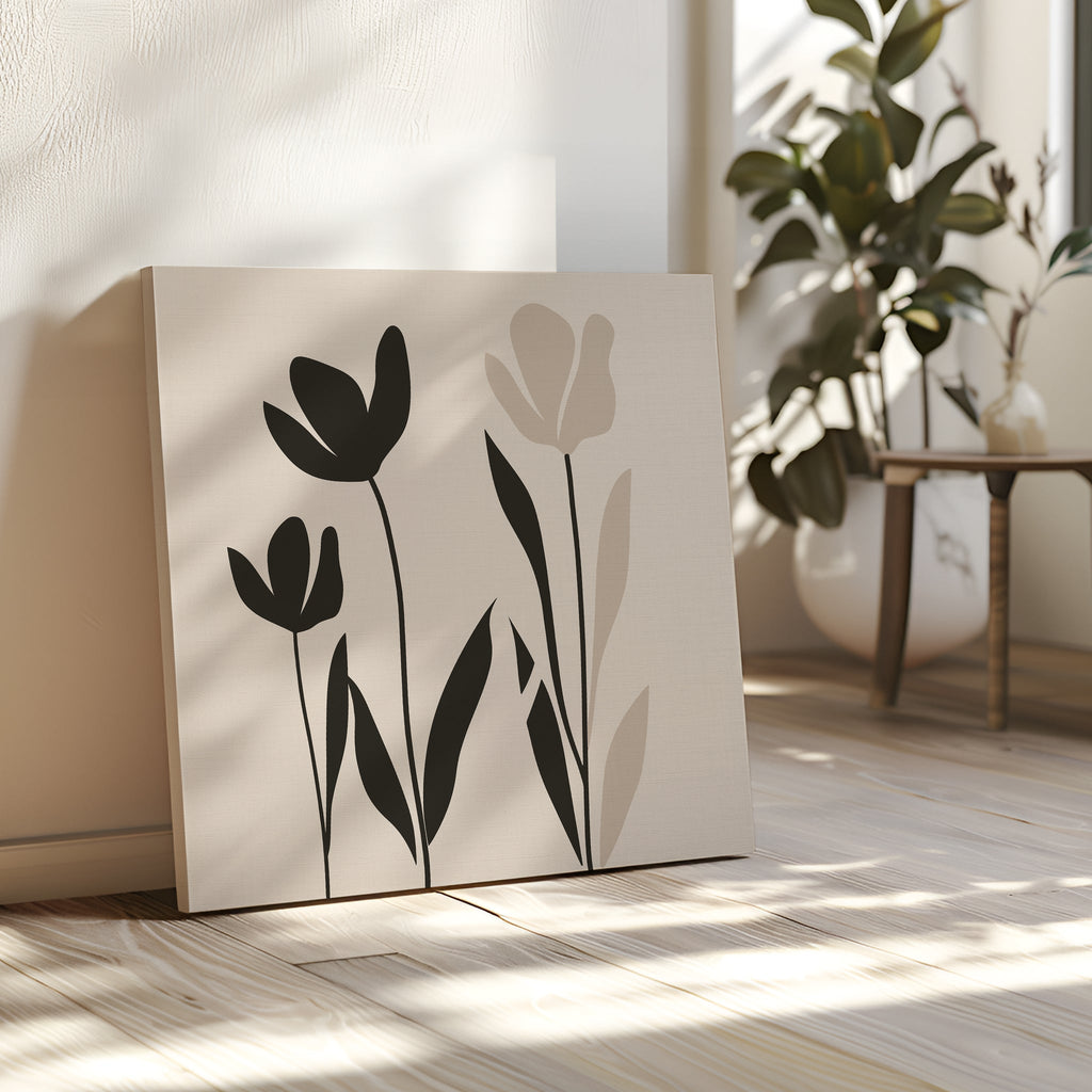 Whispers in Bloom – black and white botanical canvas wall art print by Aspire Prints
