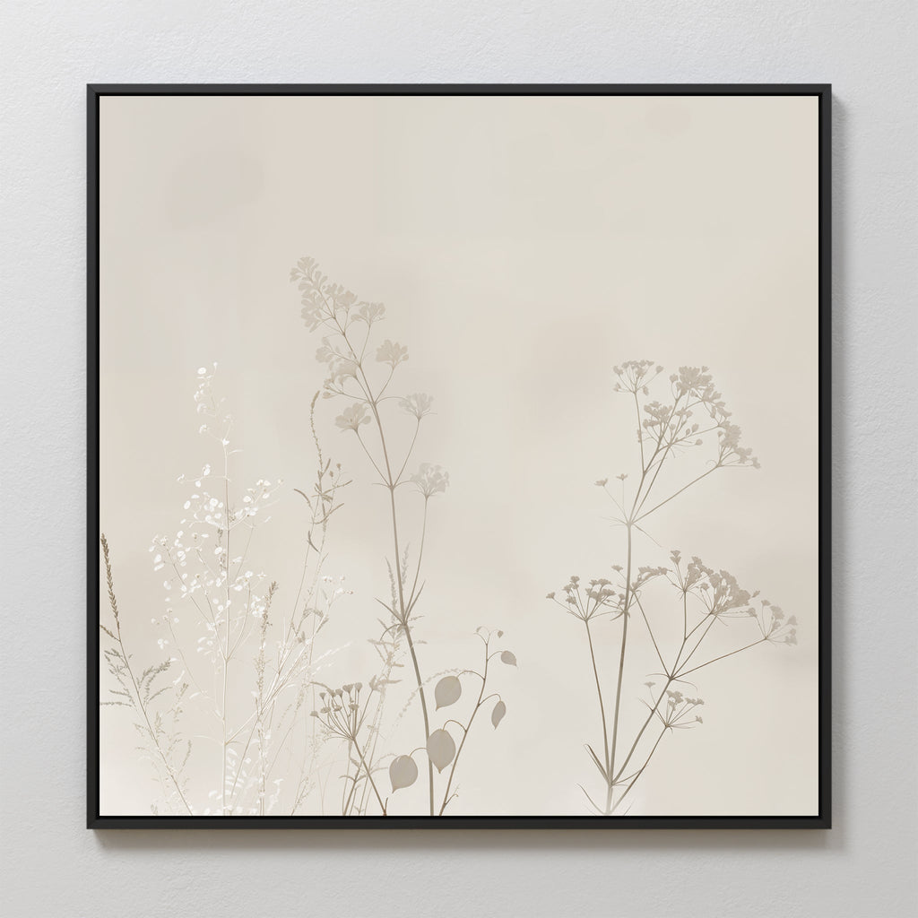 Whispering Petals in Bloom – beige and white botanical canvas wall art print by Aspire Prints