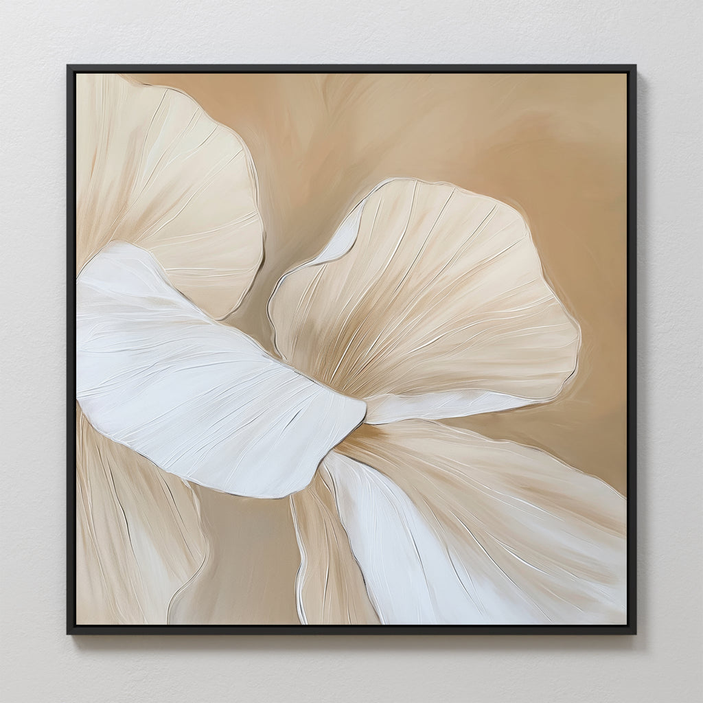 Petal Hush – beige and white botanical canvas wall art print by Aspire Prints