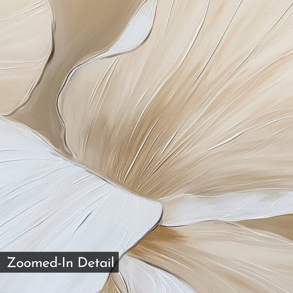 Petal Hush – beige and white botanical canvas wall art print by Aspire Prints