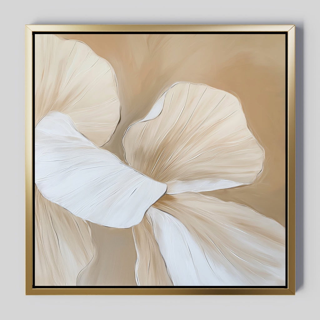 Petal Hush – beige and white botanical canvas wall art print by Aspire Prints