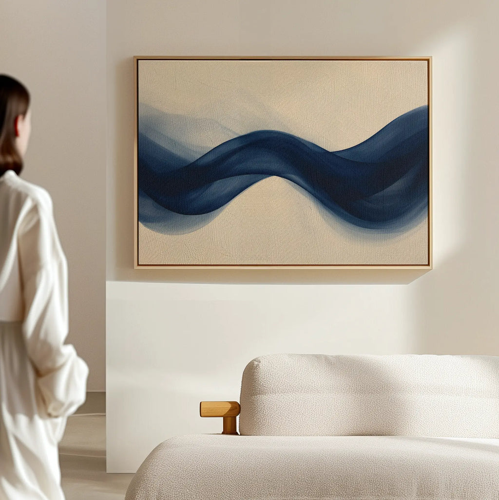 Indigo Tide Whisper – blue abstract canvas wall art print by Aspire Prints