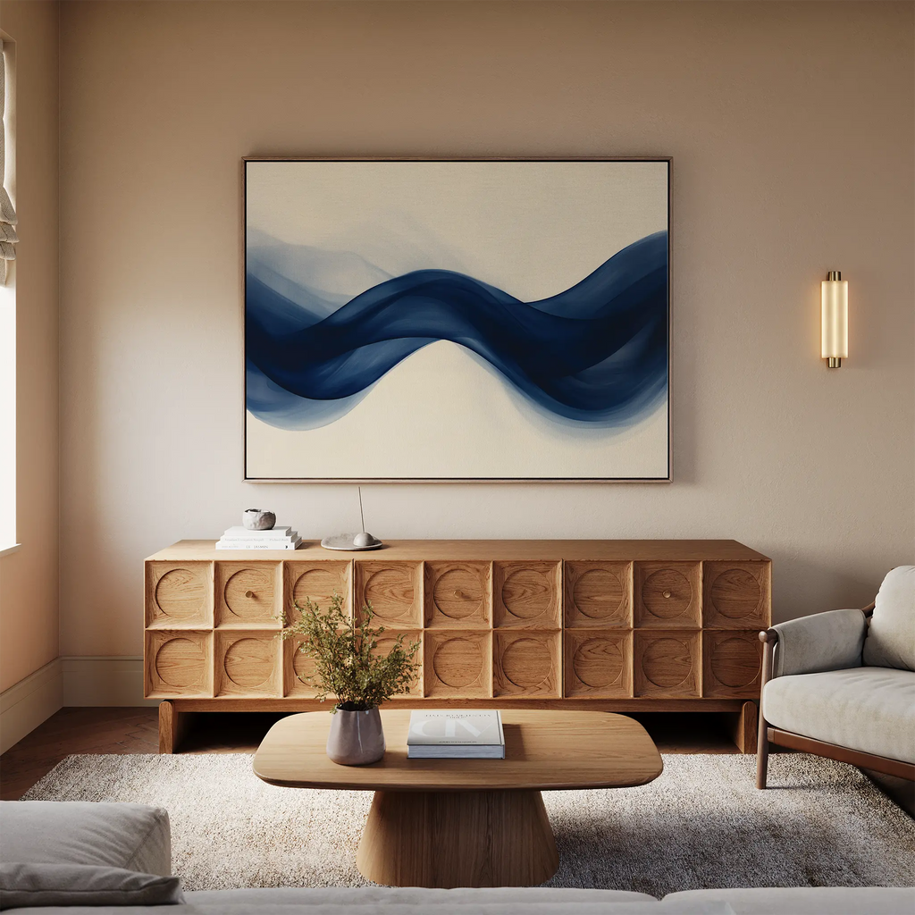 Indigo Tide Whisper – blue abstract canvas wall art print by Aspire Prints