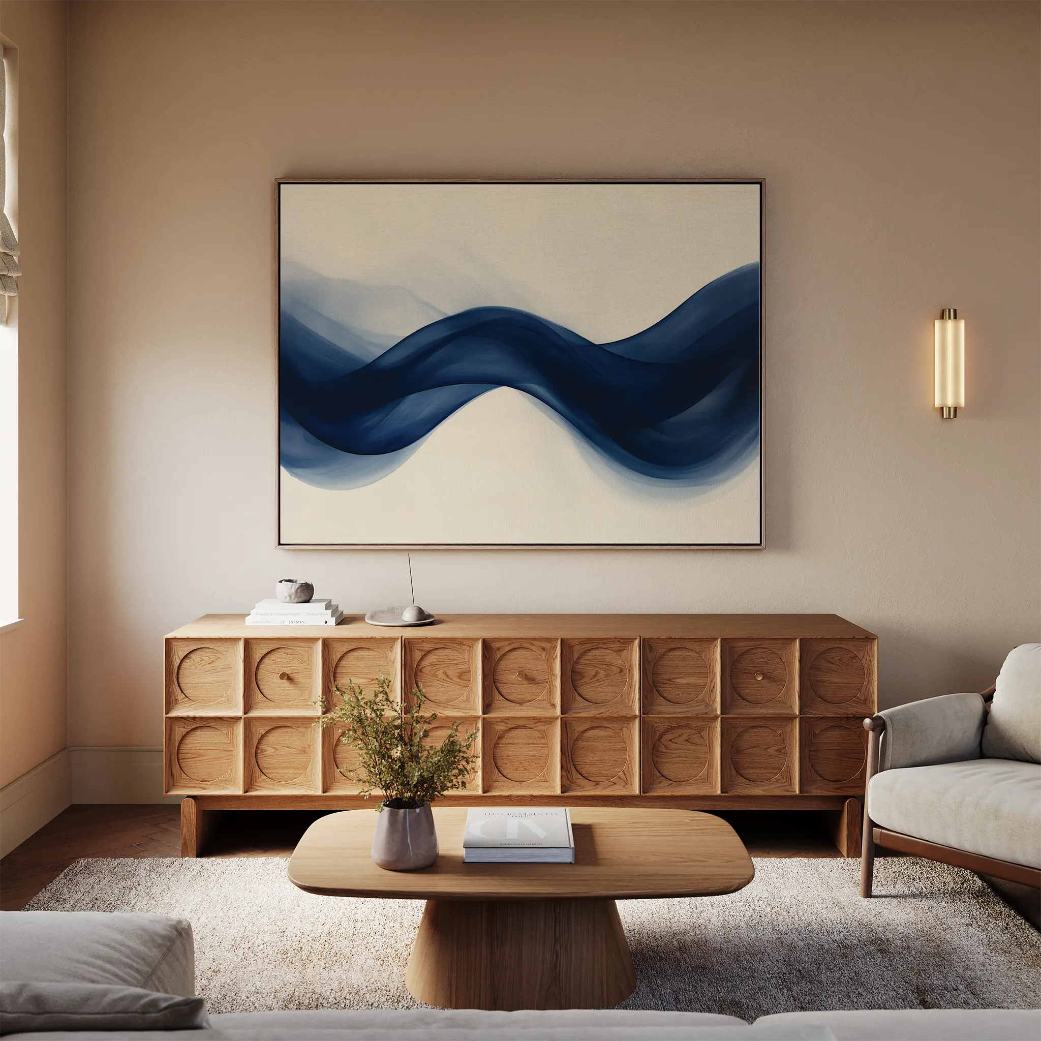 Indigo Tide Whisper – blue abstract canvas wall art print by Aspire Prints