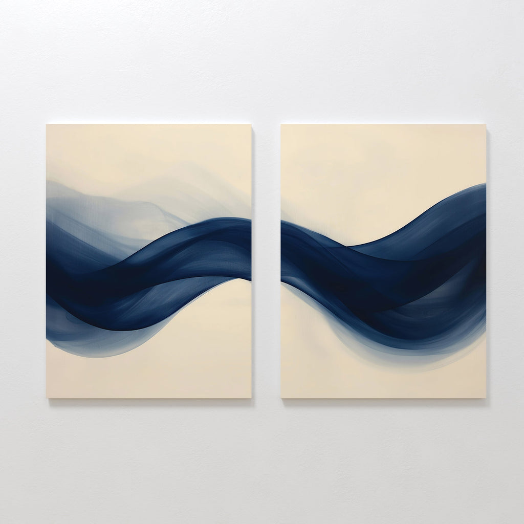 Indigo Tide Whispers – Set of 2 Canvas Prints set of 2 – neutral-toned abstract canvas wall art by Aspire Prints