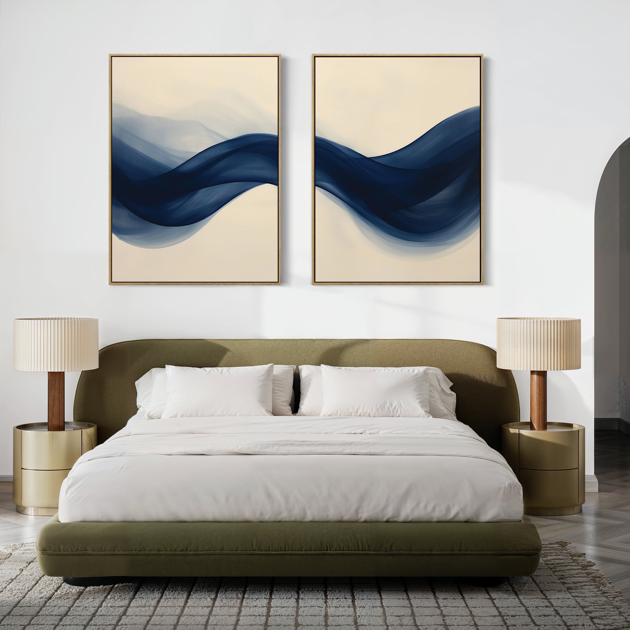 Indigo Tide Whispers – Set of 2 Canvas Prints set of 2 – neutral-toned abstract canvas wall art by Aspire Prints