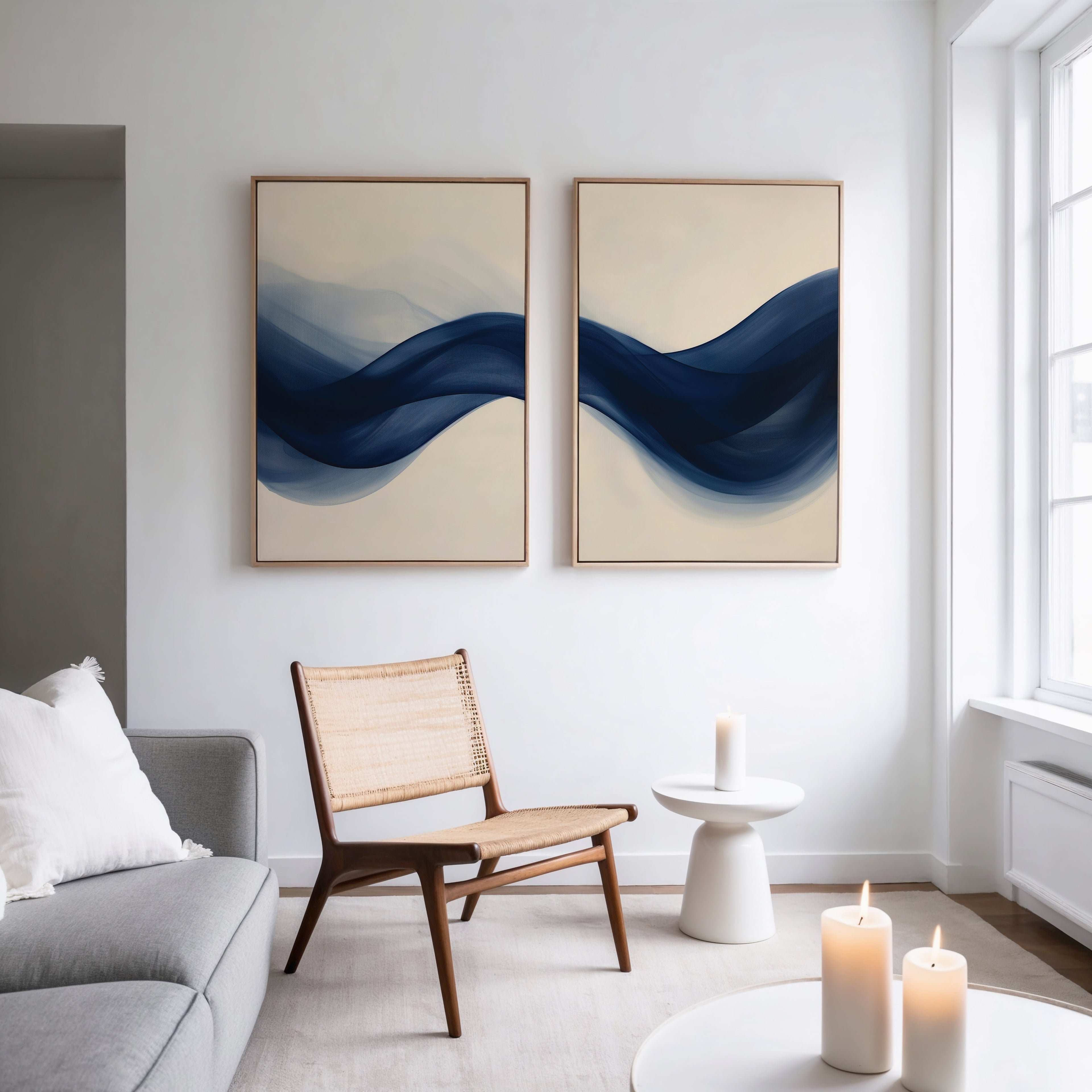 Indigo Tide Whispers – Set of 2 Canvas Prints set of 2 – neutral-toned abstract canvas wall art by Aspire Prints