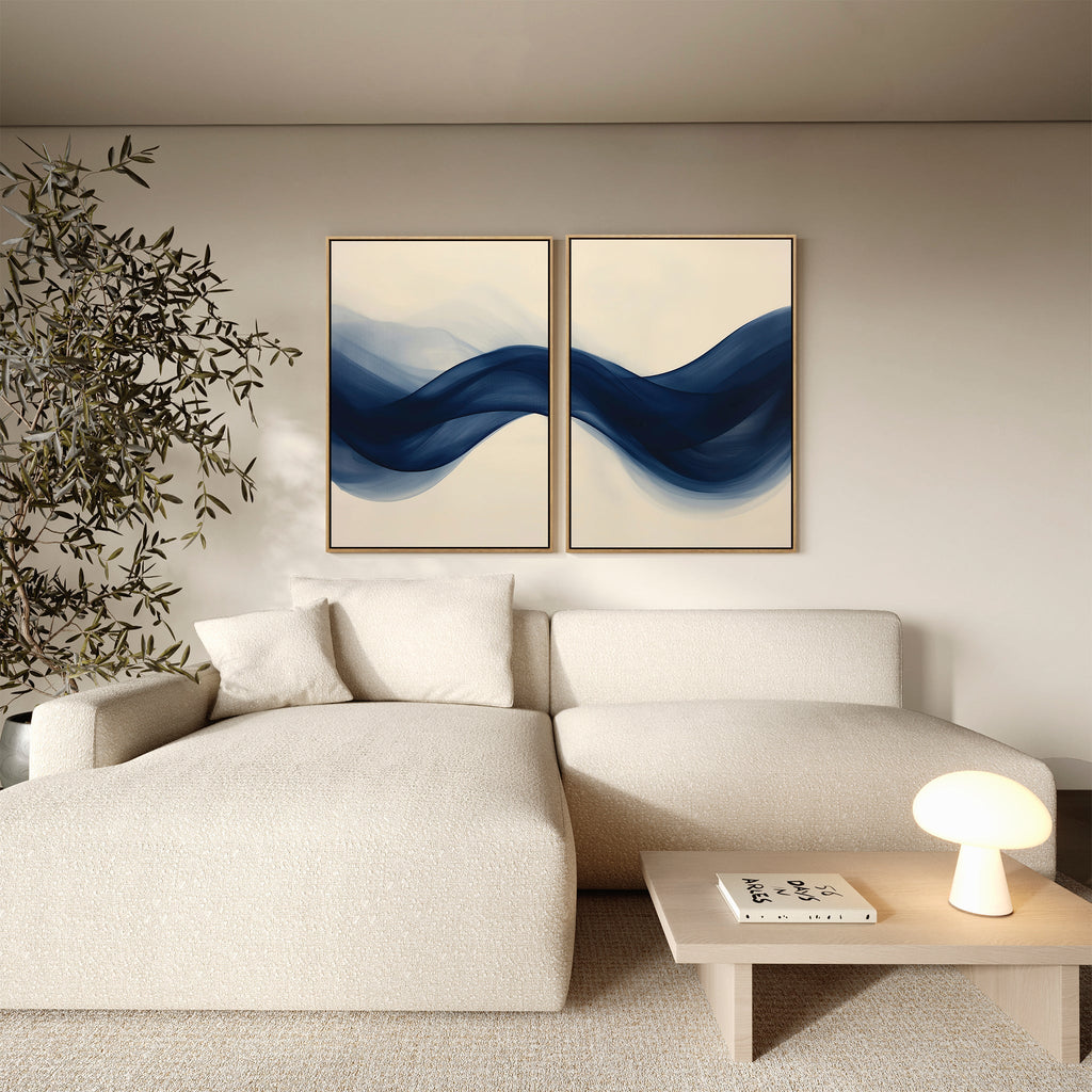 Indigo Tide Whispers – Set of 2 Canvas Prints set of 2 – neutral-toned abstract canvas wall art by Aspire Prints
