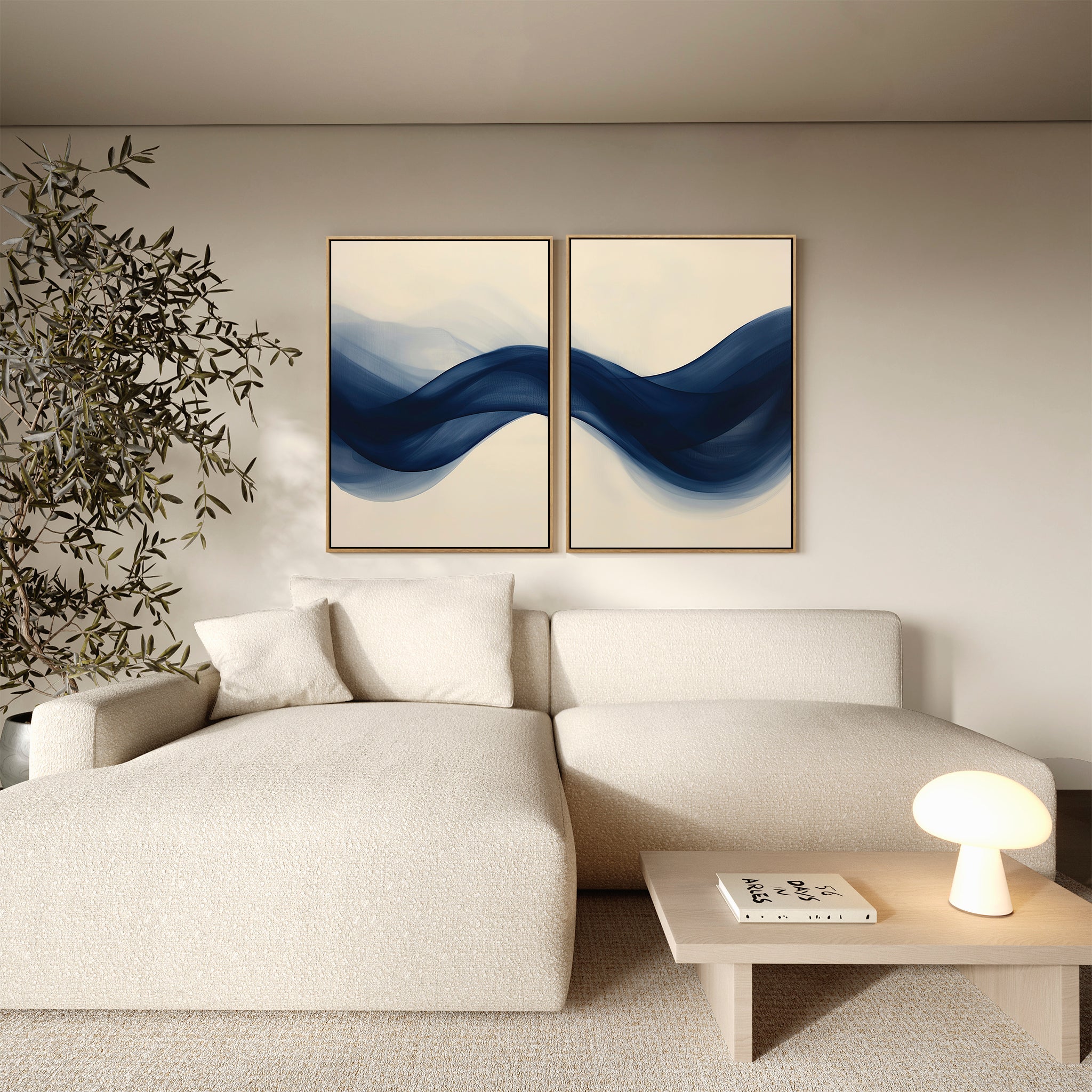 Indigo Tide Whispers – Set of 2 Canvas Prints set of 2 – neutral-toned abstract canvas wall art by Aspire Prints
