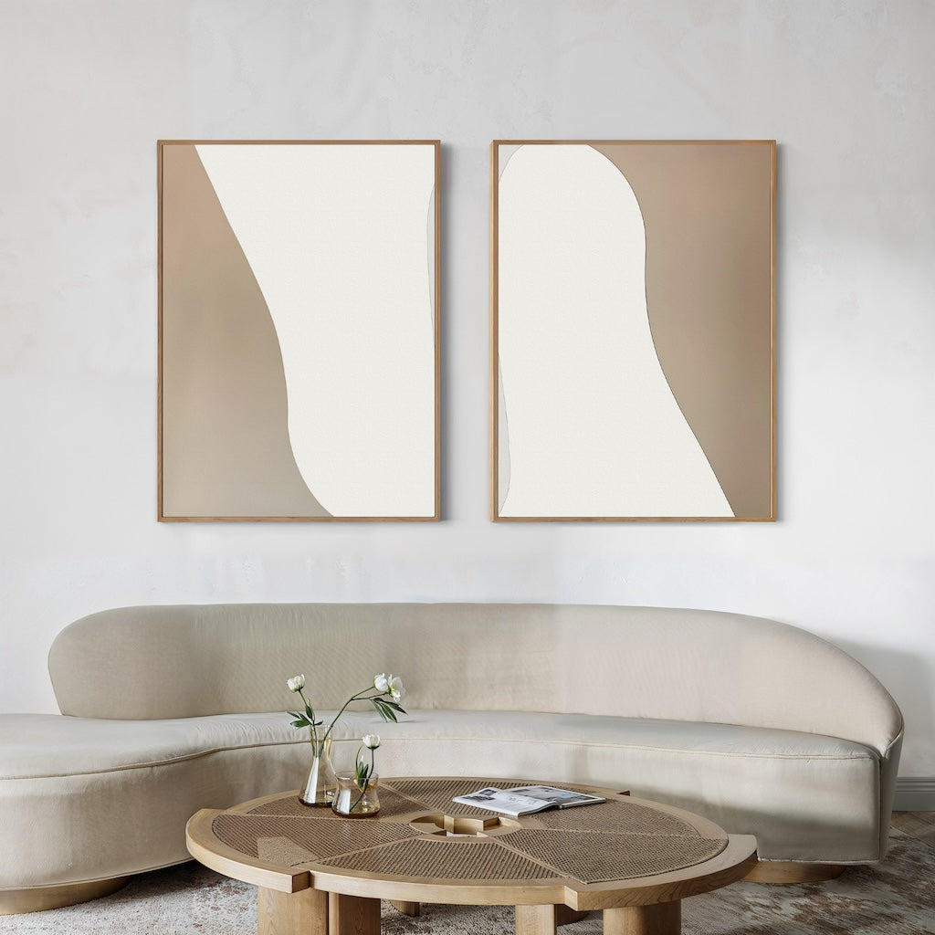 Whispers in Linen – Set of 2 Canvas Prints set of 2 – beige and white abstract canvas wall art by Aspire Prints