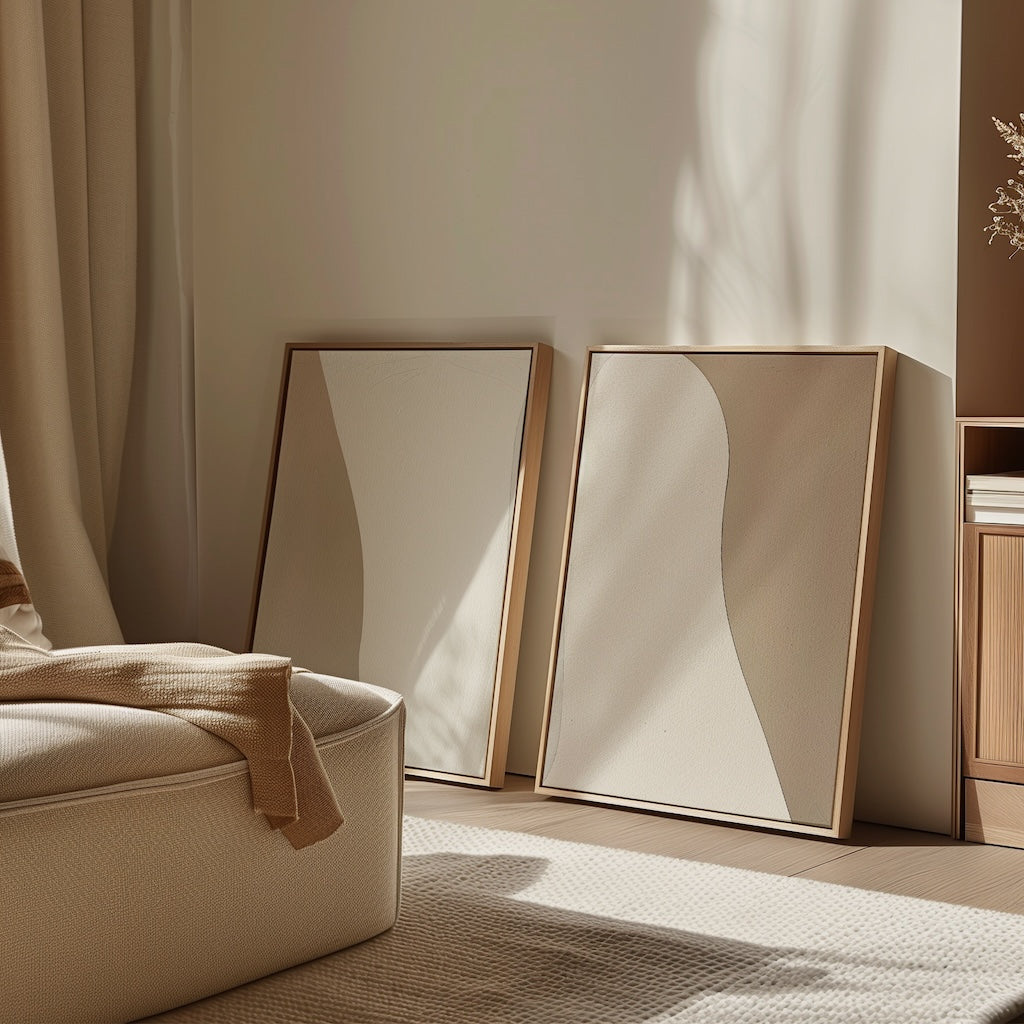 Whispers in Linen – Set of 2 Canvas Prints set of 2 – beige and white abstract canvas wall art by Aspire Prints