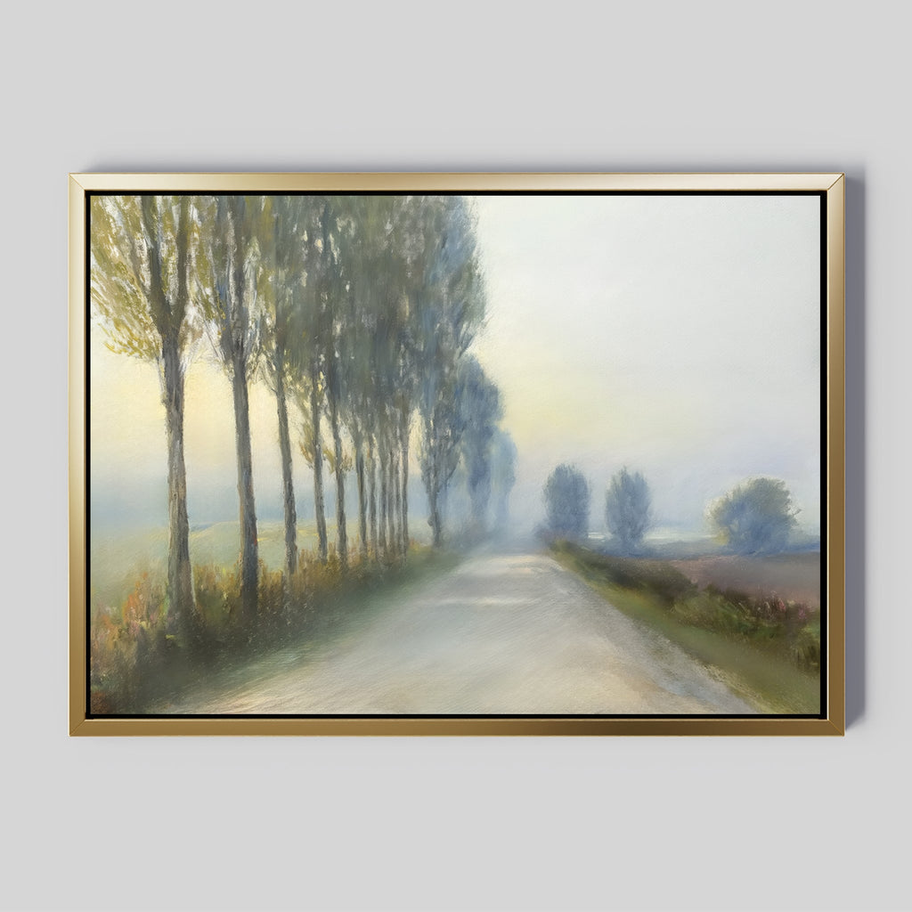 Whispering Pines at Daybreak – green vintage canvas wall art print by Aspire Prints
