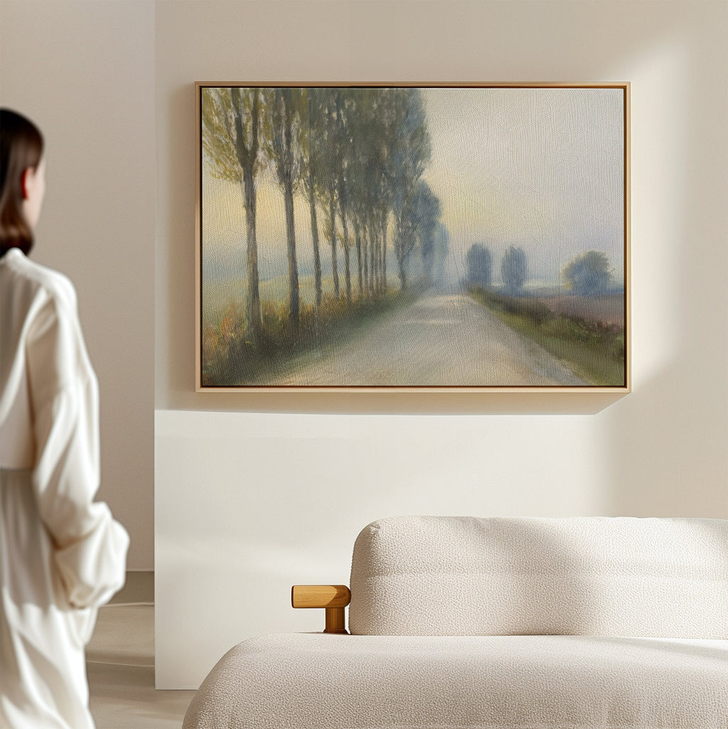 Whispering Pines at Daybreak – green vintage canvas wall art print by Aspire Prints