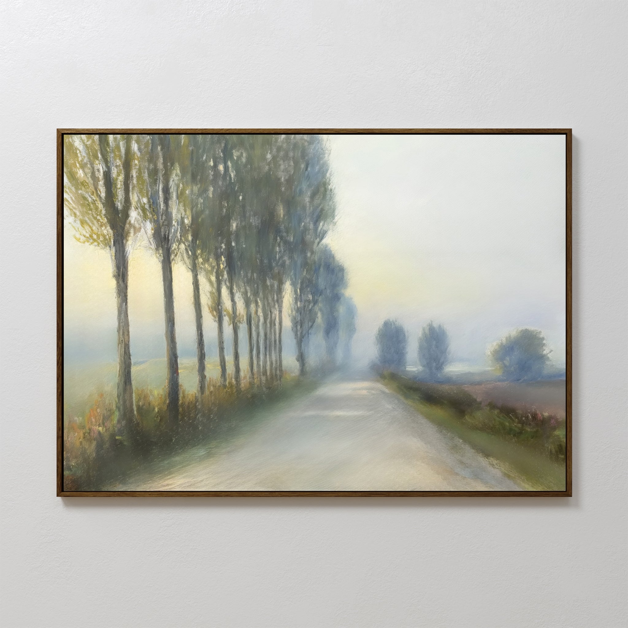 Whispering Pines at Daybreak – green vintage canvas wall art print by Aspire Prints