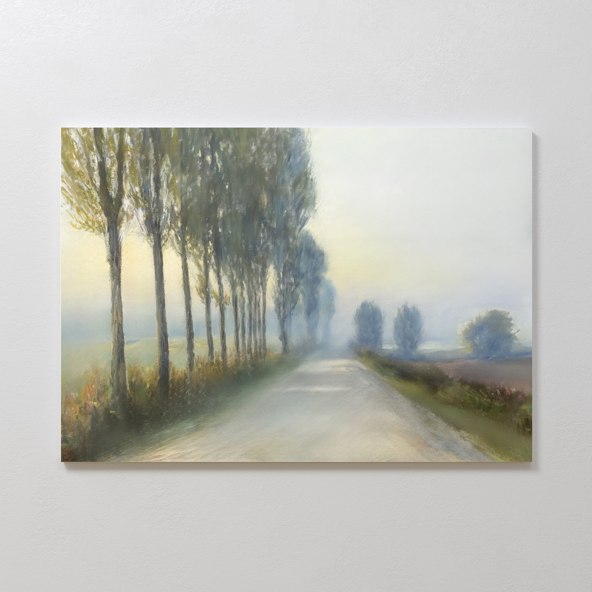 Whispering Pines at Daybreak – green vintage canvas wall art print by Aspire Prints
