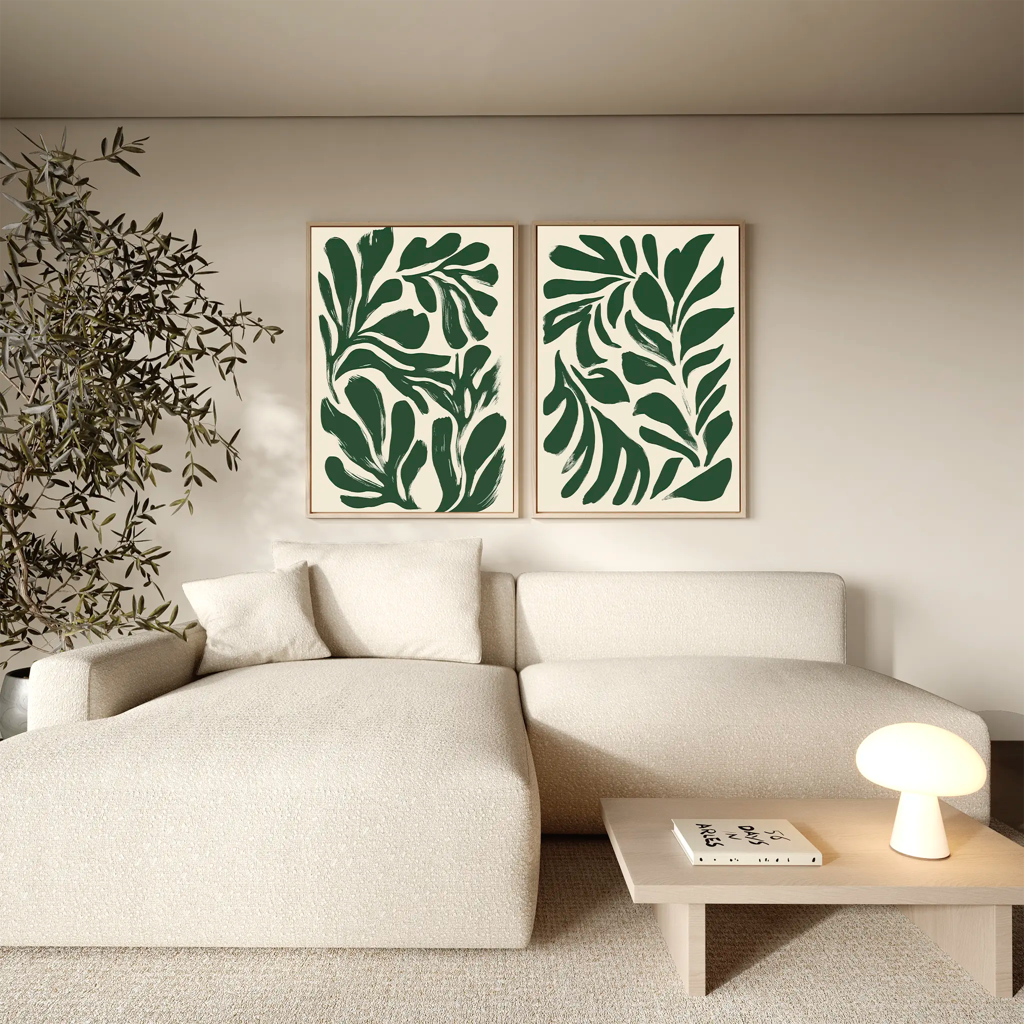 Whispering Fern Diptych – Set of 2 Canvas Prints set of 2 – neutral-toned botanical canvas wall art by Aspire Prints