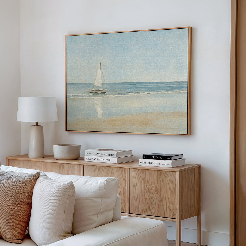 Where the Horizon Calls – blue vintage canvas wall art print by Aspire Prints